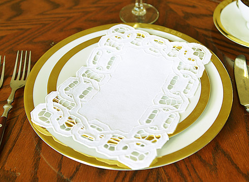 Appetizer Cocktail Napkins. 6"x9". Dynasty. White. Cotton - Click Image to Close